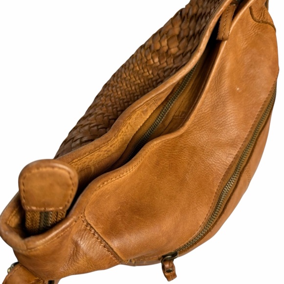 100% leather woven handbag double strap zip closure purse - Picture 4 of 8